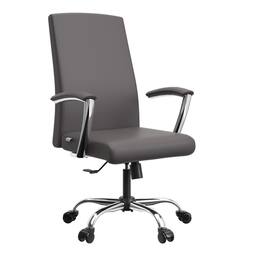 LeisureMod - Evander Adjustable High-Back Office Chair Upholstered Leather Seat with Swivel and Tilt Ergonomic Desk Chair - Gray