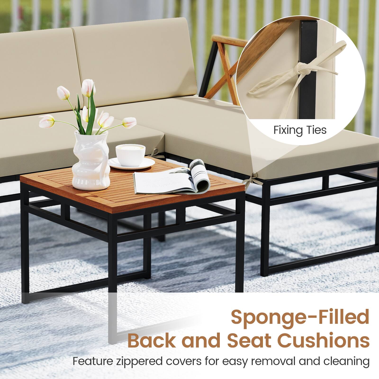 Fixing Ties

Sponge-Filled Back and Seat Cushions

Feature zippered covers for easy removal and cleaning