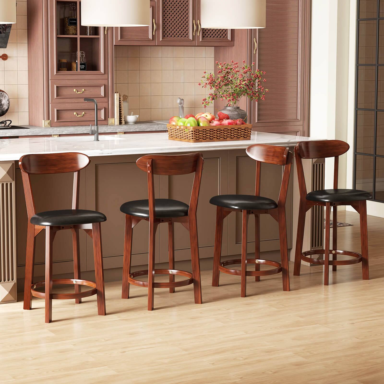 Left. Costway - Costway 23.5" Bar Stool Set of 2 with Curved Backrest & Footrest Counter Height Stools - Walnut,Black.