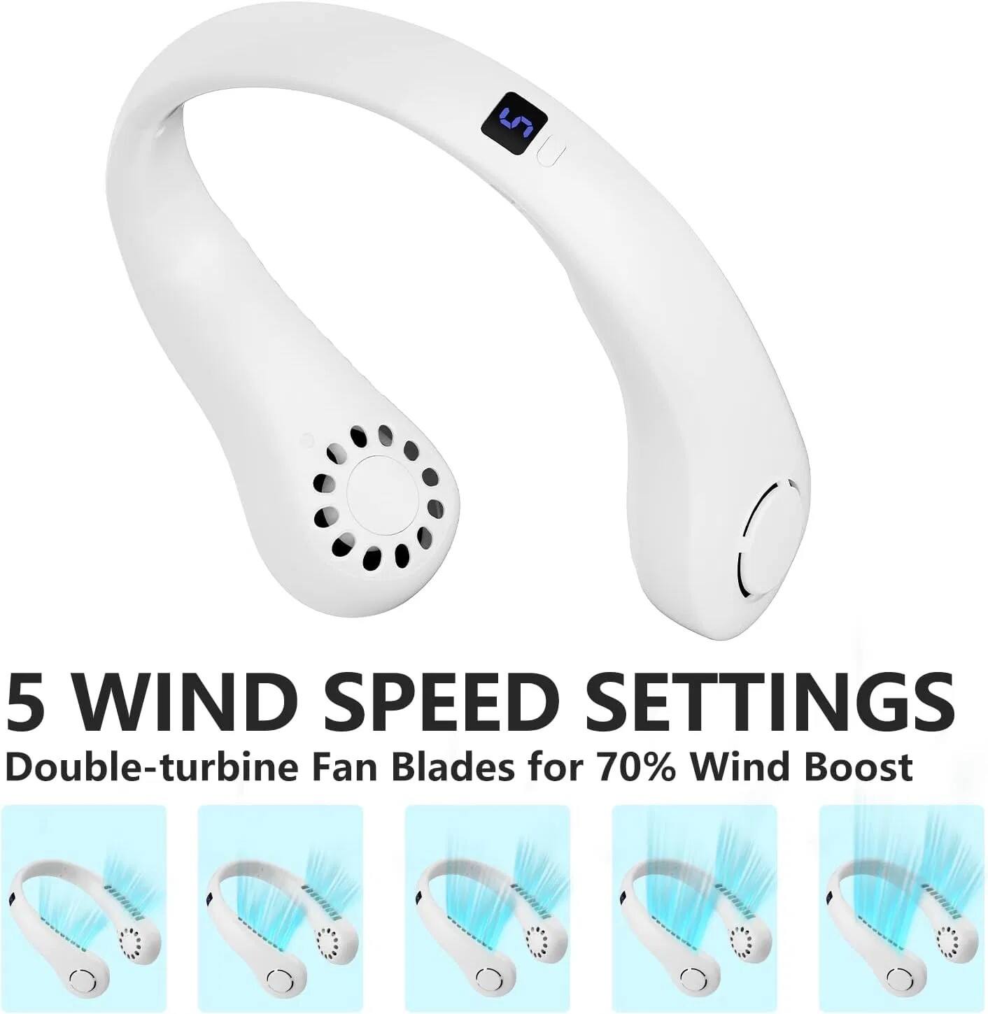 5 WIND SPEED SETTINGS  
Double-turbine Fan Blades for 70% Wind Boost