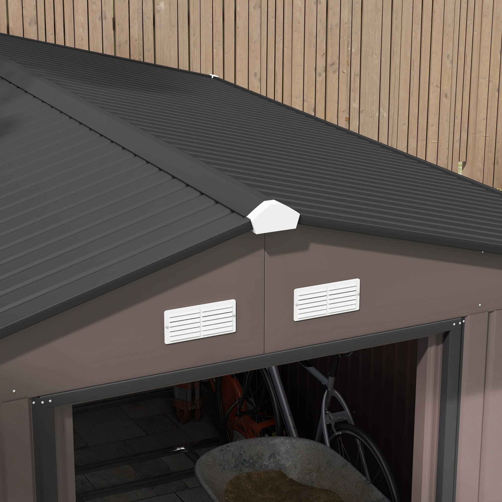 Alt View 7. Outsunny - 11' x 9' Outdoor Storage Shed, Garden Tool Metal Shed with Foundation Kit, Double Lockable Door.