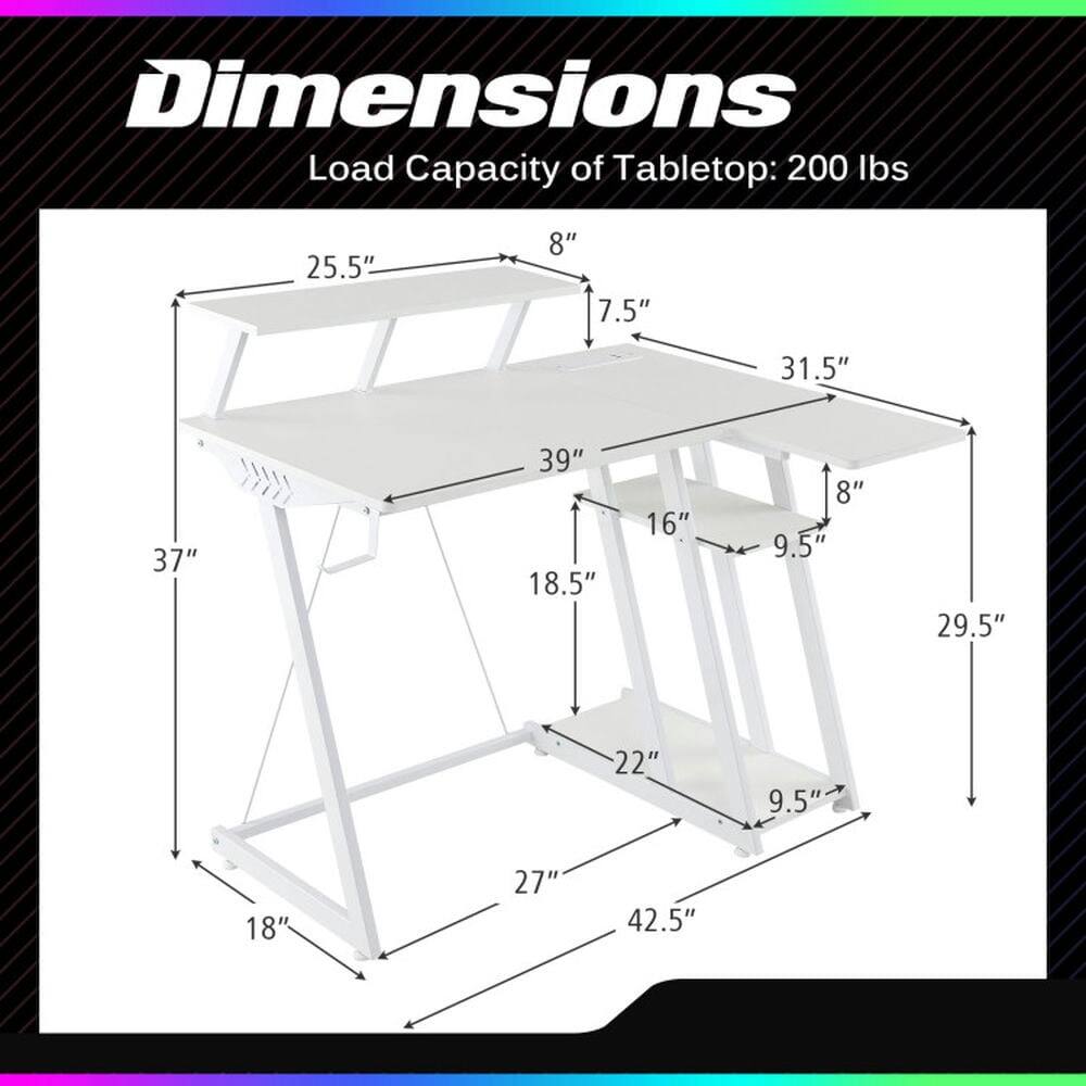 Dimensions Load Capacity of Tabletop: 200 lbs  
25.5" 8" 7.5" 31.5" 37" 39" 18.5" 16" 8" 9.5" 29.5" 22" 9.5" 18" 27" 42.5"