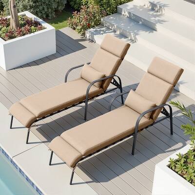 Alt View 5. Crestlive Products - Crestlive Products Set of 2 Brown Metal Frame Adjustbale Chaise Lounge Chair with Cushion and Pillow - Brown.
