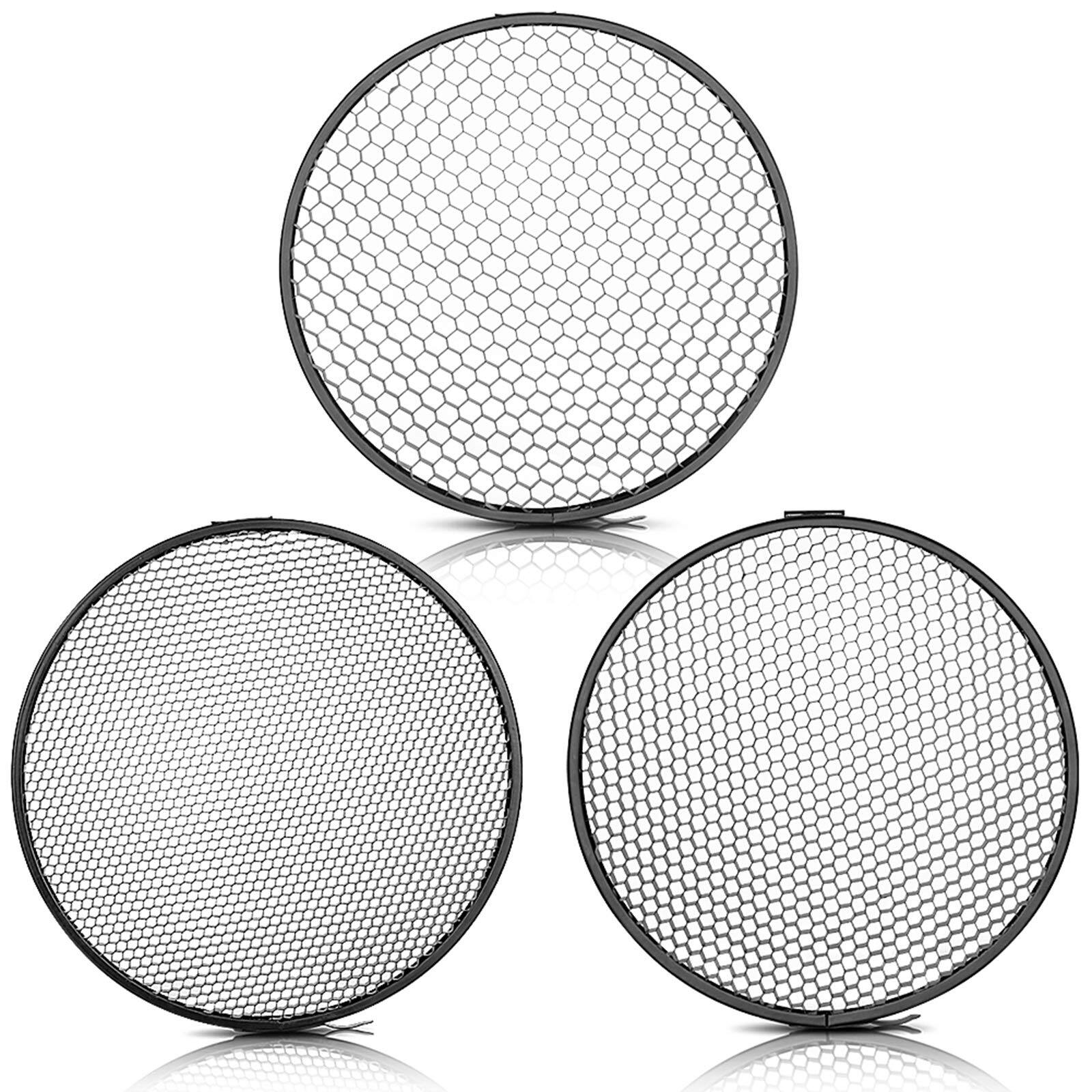 Alt View 3. Neewer - 7" Standard Reflector Diffuser for Bowens Mount, w/ 10°/30°/50° Honeycomb Grids.