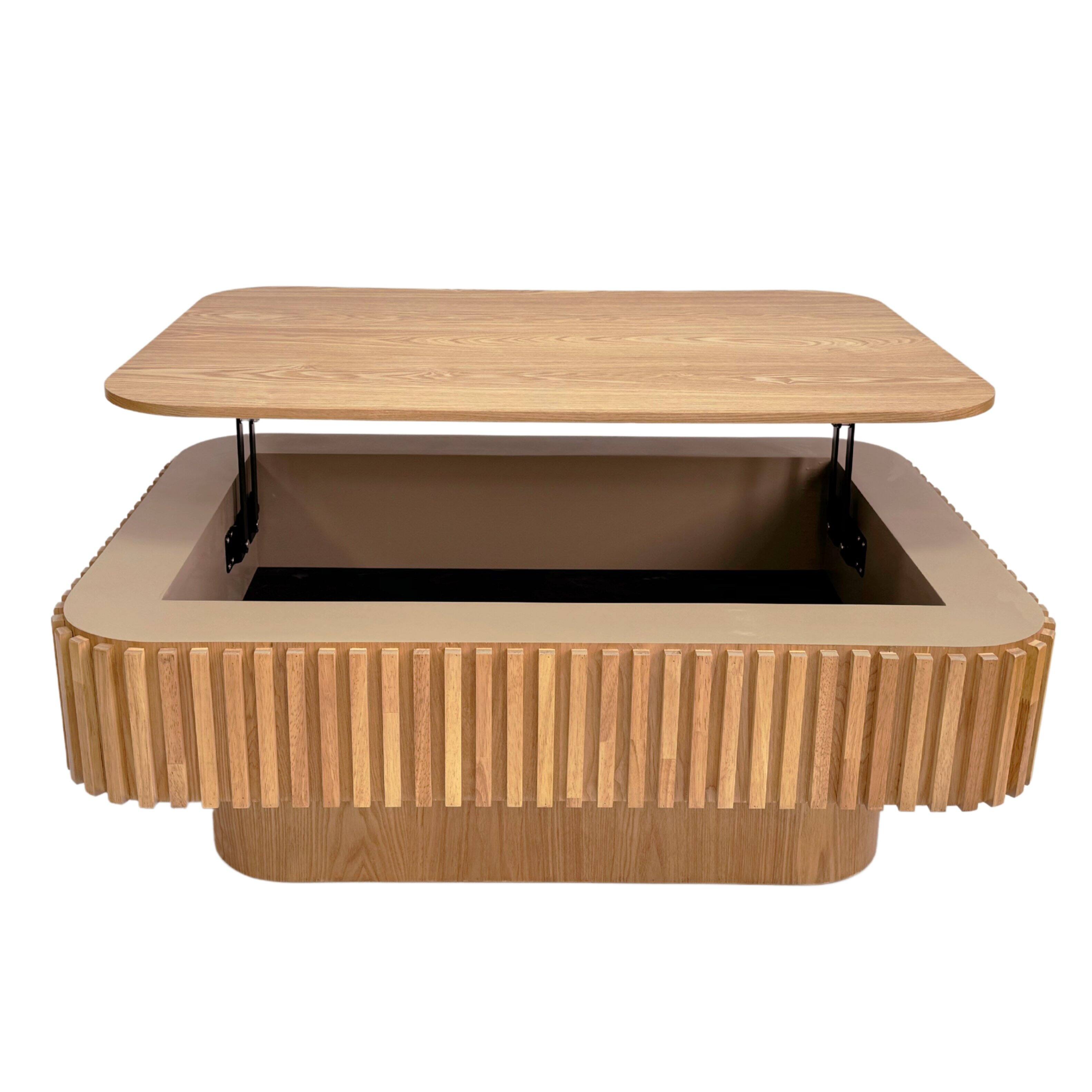 Alt View 8. Loheer - Loheer Fluted Lift Top Coffee Table Solid Wood Veneer Adjustable Height Tea Table with Hidden Storage Natural Wood - Natural Wood.