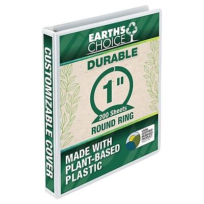 EARTH'S CHOICE  
DURABLE  
1" ROUND RING  
200 Sheets  
CUSTOMIZABLE COVER  
MADE WITH PLANT-BASED PLASTIC  
CERTIFIED USDA