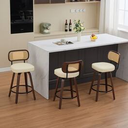 HTUTWOO - Set of 3 Counter Height Bar Stools - Rattan Counter Height Stools, Swivel Counter Stools,for Island/Kitchen/Counter/Bar - Beige
