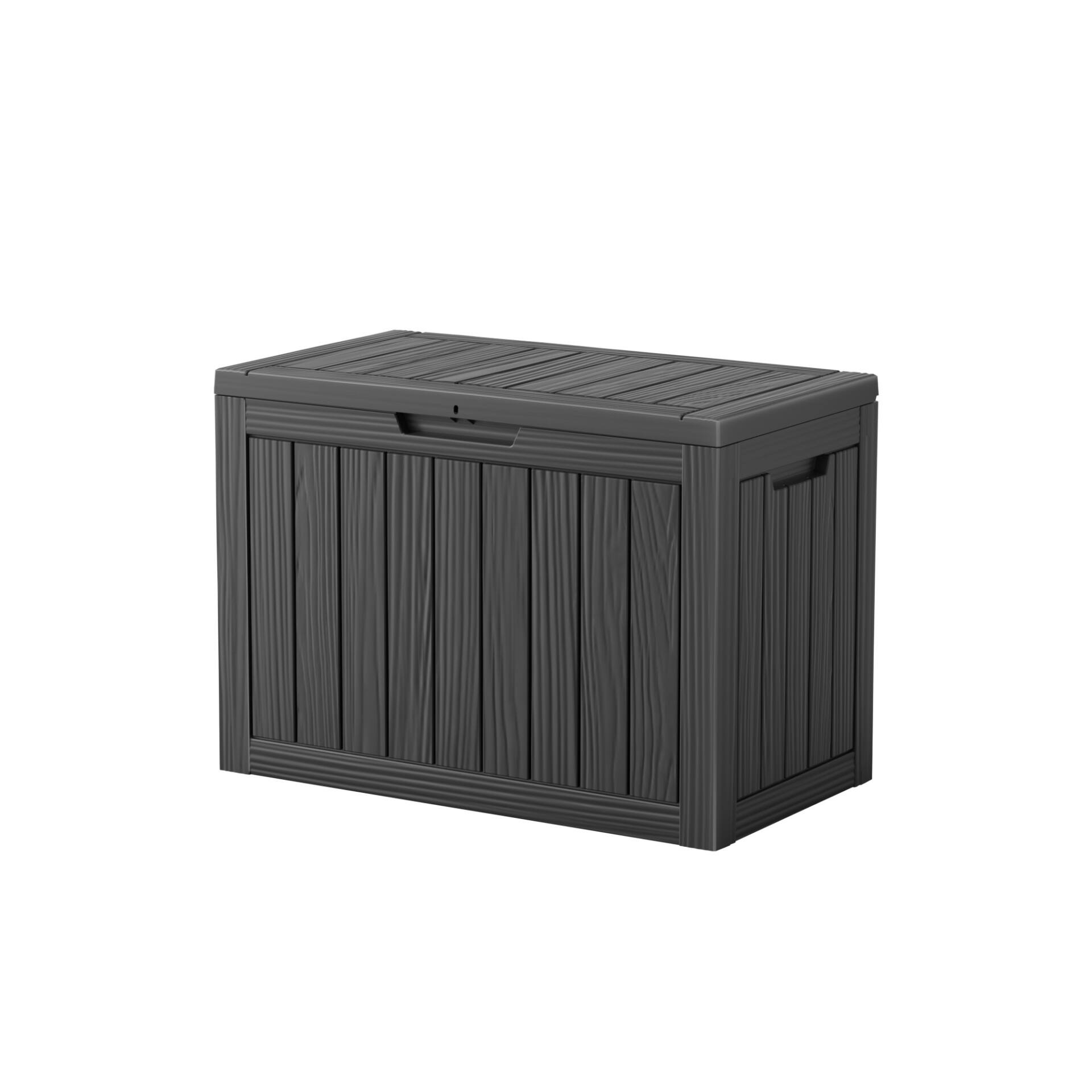 Angle. Chery Life - 45 Gallon Waterproof Resin Outdoor Storage Box for Patio Cushions, Gardening Tools - Black.