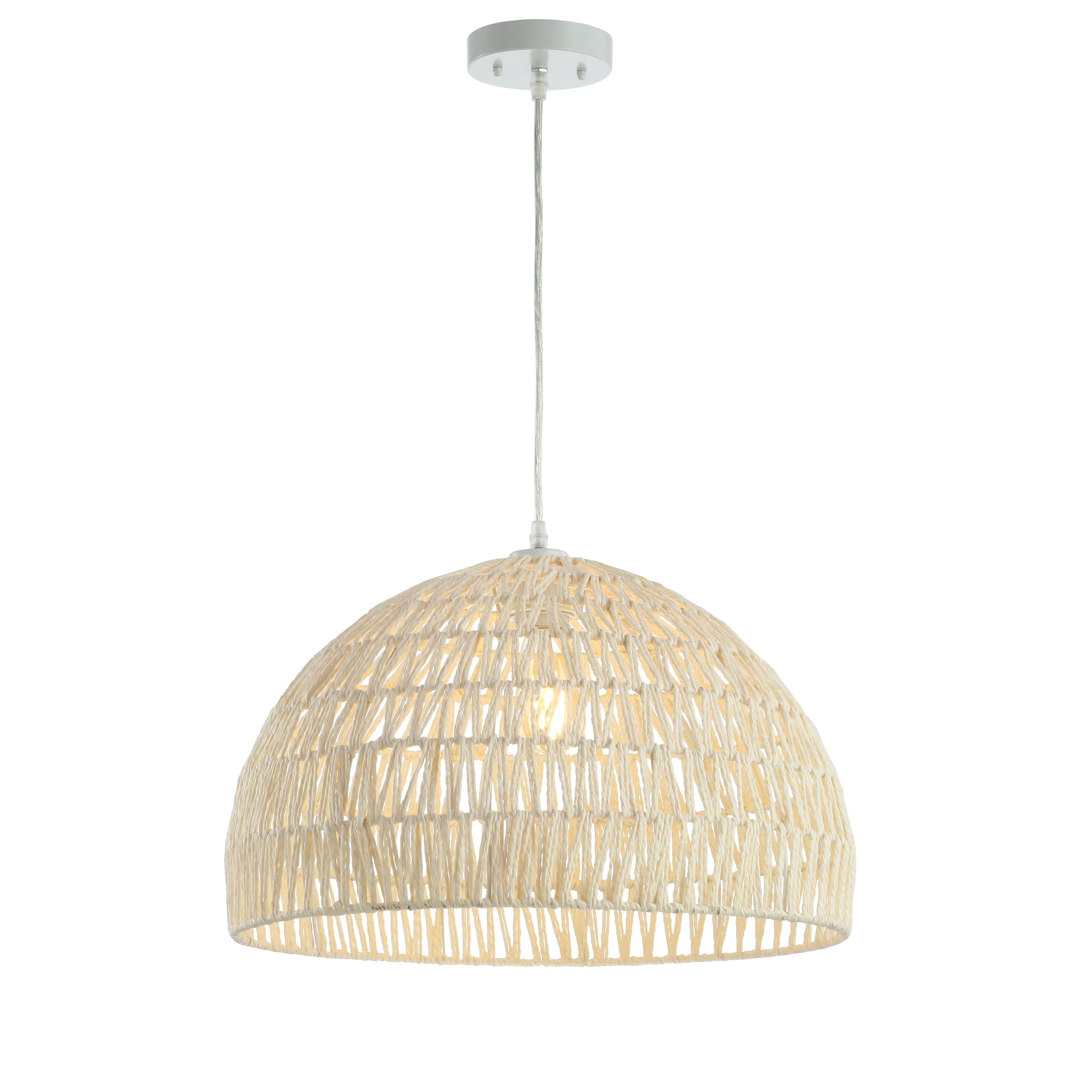 "Jonathan Y - Campana 20"" 1-Light Bohemian Modern Woven Rope/Iron LED Pendant - Cream" price history on PriceWatchPro