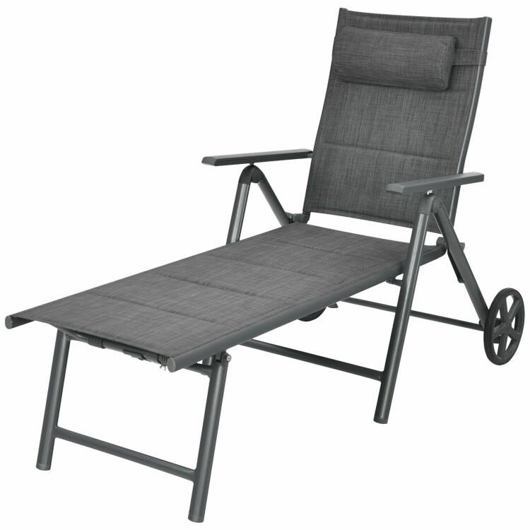Alt View 2. Mondawe - Patio Reclining Chaise Lounge with Adjustable Backrest and Pillow for Poolside Deck - Dark Grey.