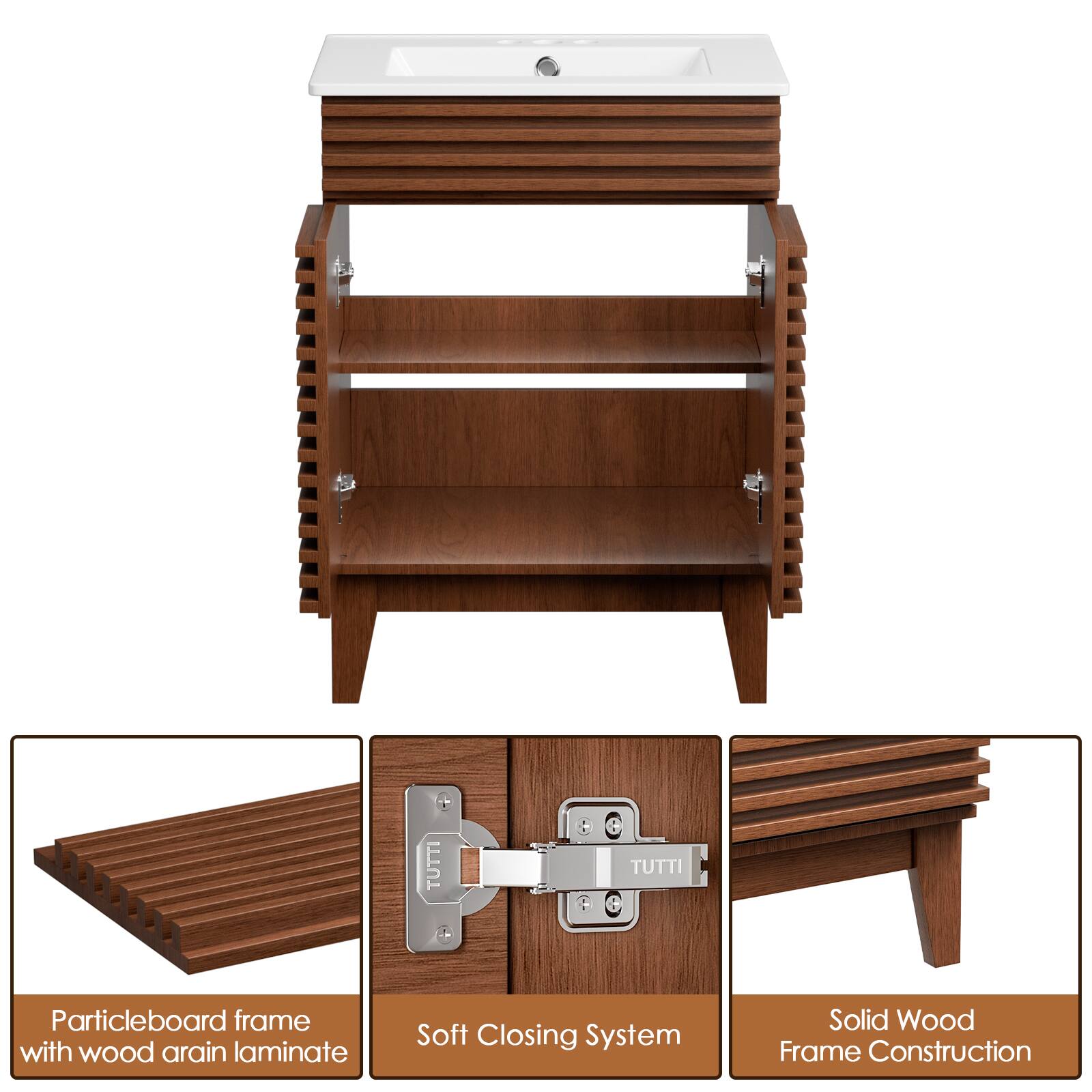 Particleboard frame with wood arain laminate, Soft Closing System, Solid Wood Frame Construction