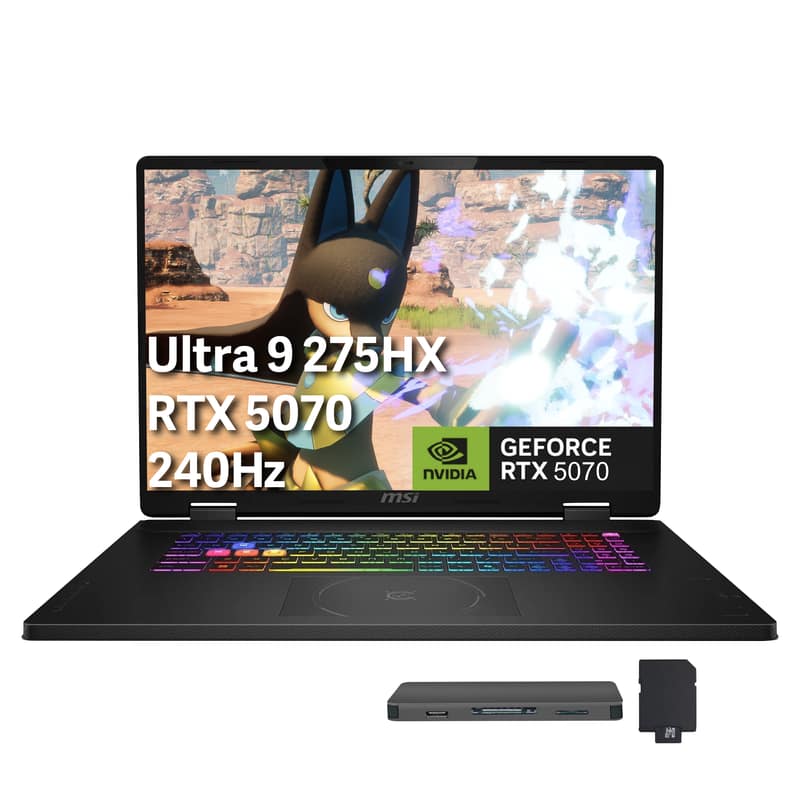 MSI - Crosshair 18" 240Hz Gaming,Intel Ultra 9 275HX,RTX 5070,32GB RAM,2TB SSD+1TB Dock Set,Backlit Keyboard,Win 11 - Black