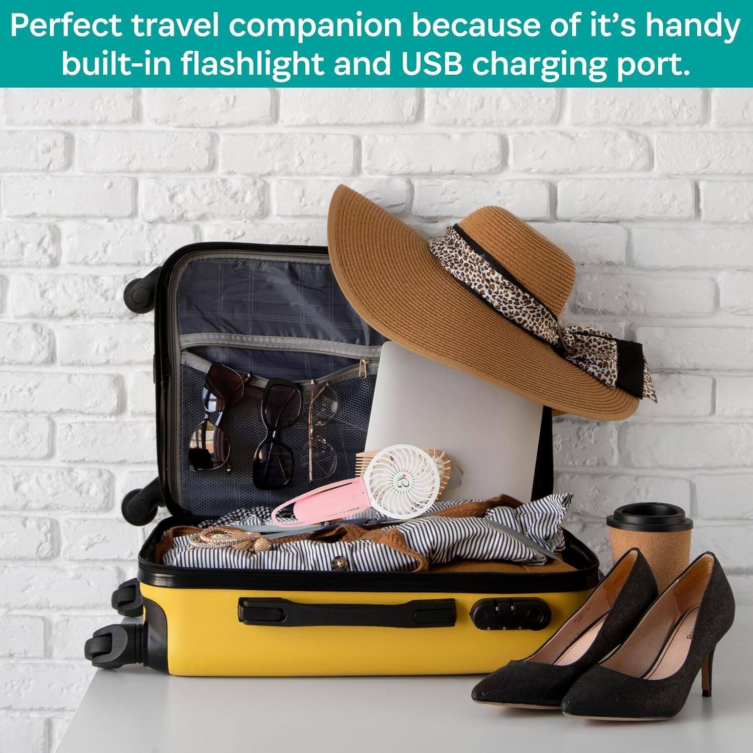 Perfect travel companion because of its handy built-in flashlight and USB charging port.