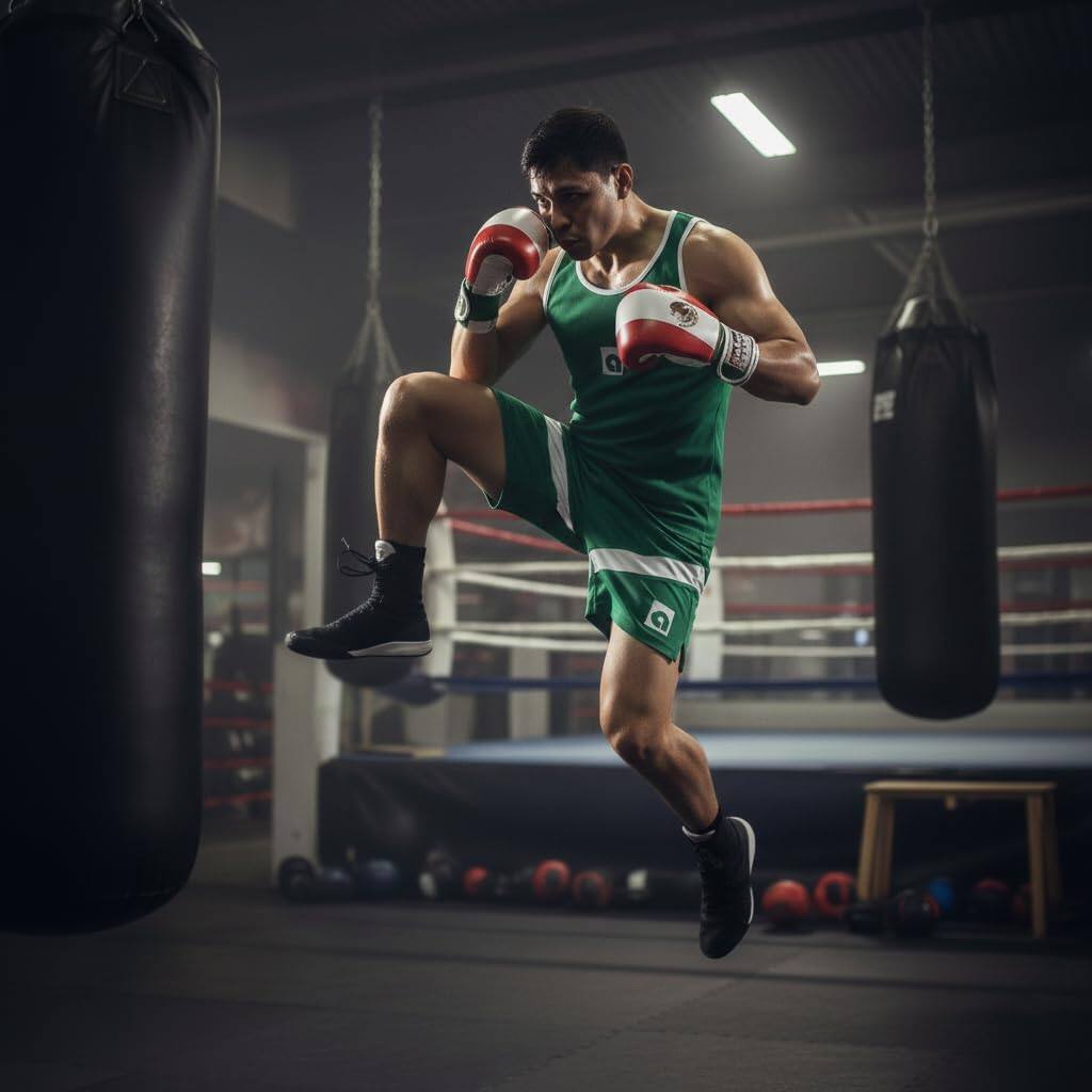 Alt View 5. Amber Sporting Goods - Leather Boxing Gloves  Heavy Bag & Focus Mitts, Multi-Layered Padding, Ventilated Palm, Mexican Flag Color, 16 OZ - Mexican Flag.