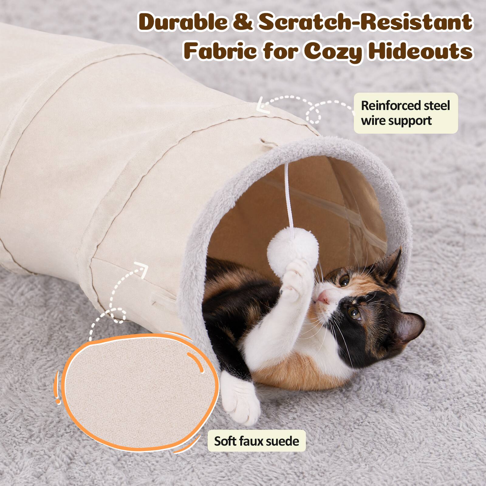 Durable & Scratch-Resistant Fabric for Cozy Hideouts  
Reinforced steel wire support  
Soft faux suede