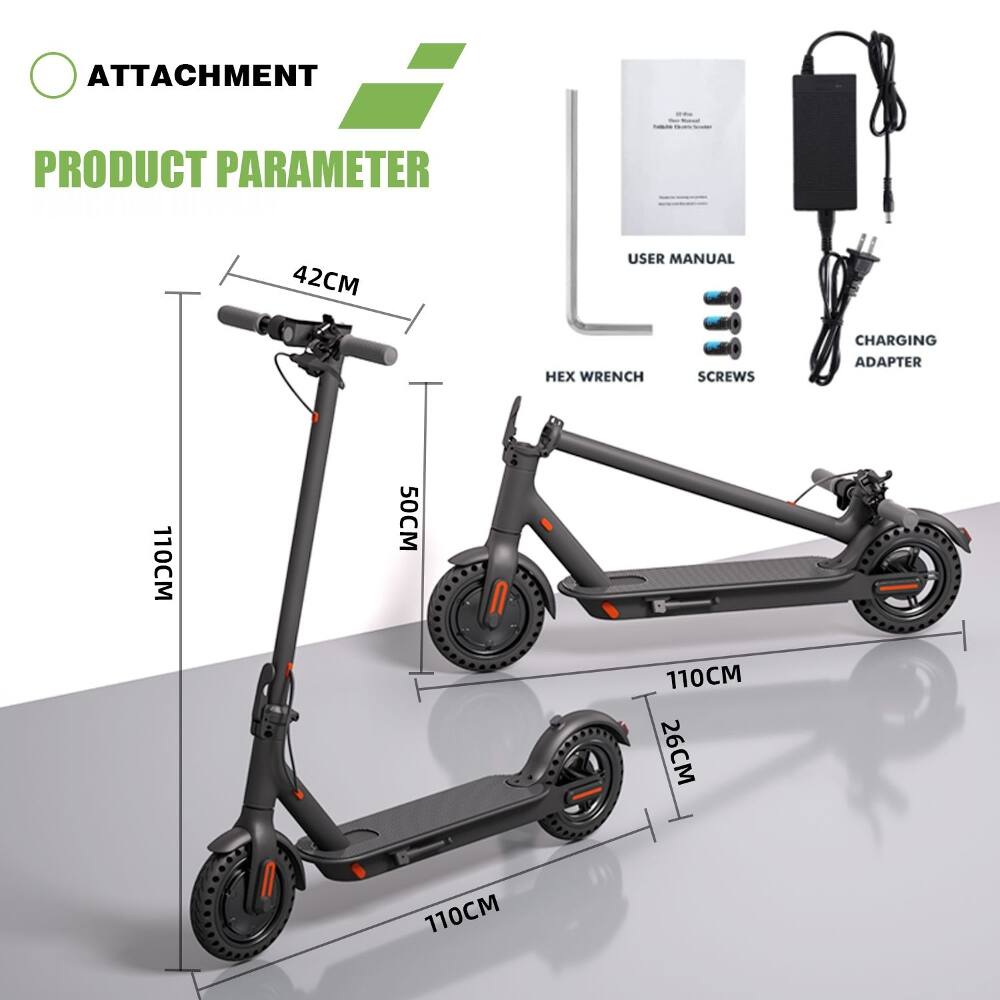 ATTACHMENT  
PRODUCT PARAMETER  
42CM  
USER MANUAL  
HEX WRENCH  
SCREWS  
CHARGING ADAPTER  
110CM  
50CM  
110CM  
26CM  
110CM