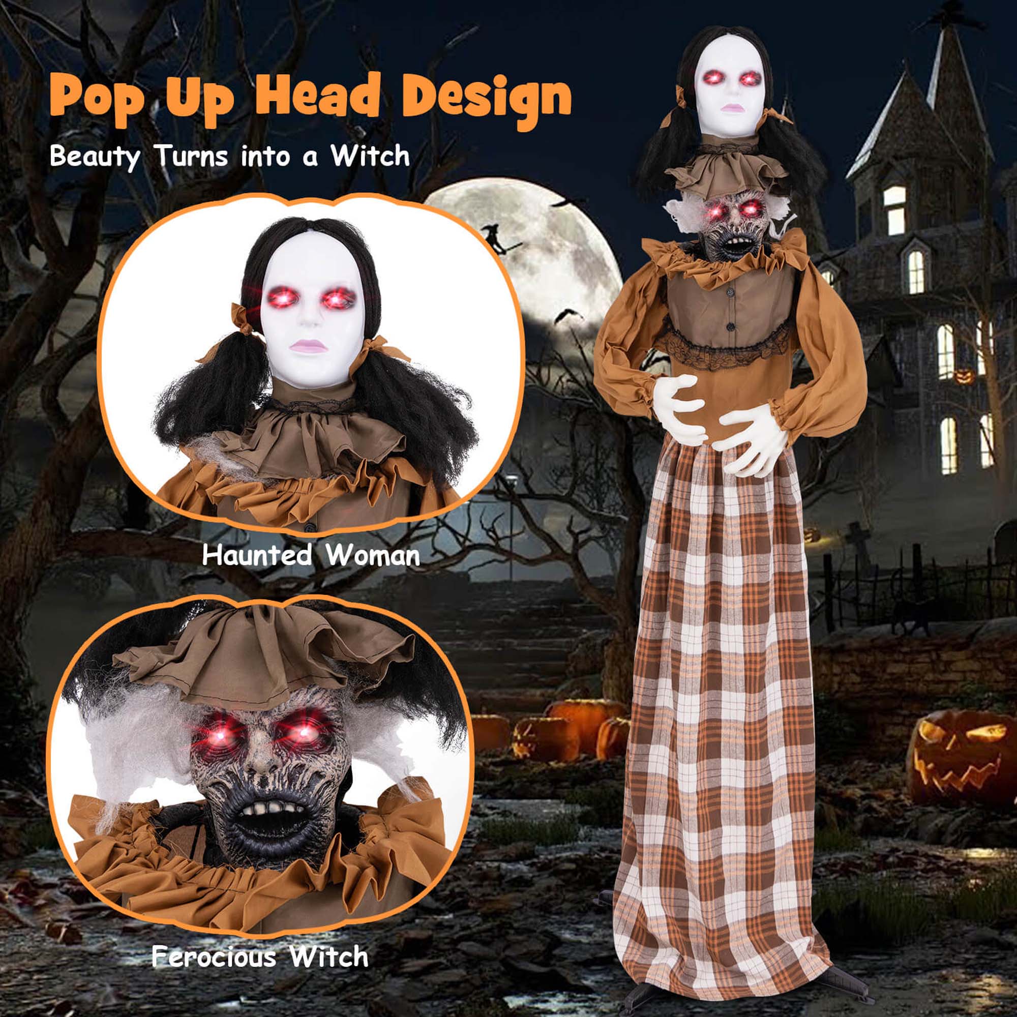 Pop Up Head Design  
Beauty Turns into a Witch  
Haunted Woman  
Ferocious Witch