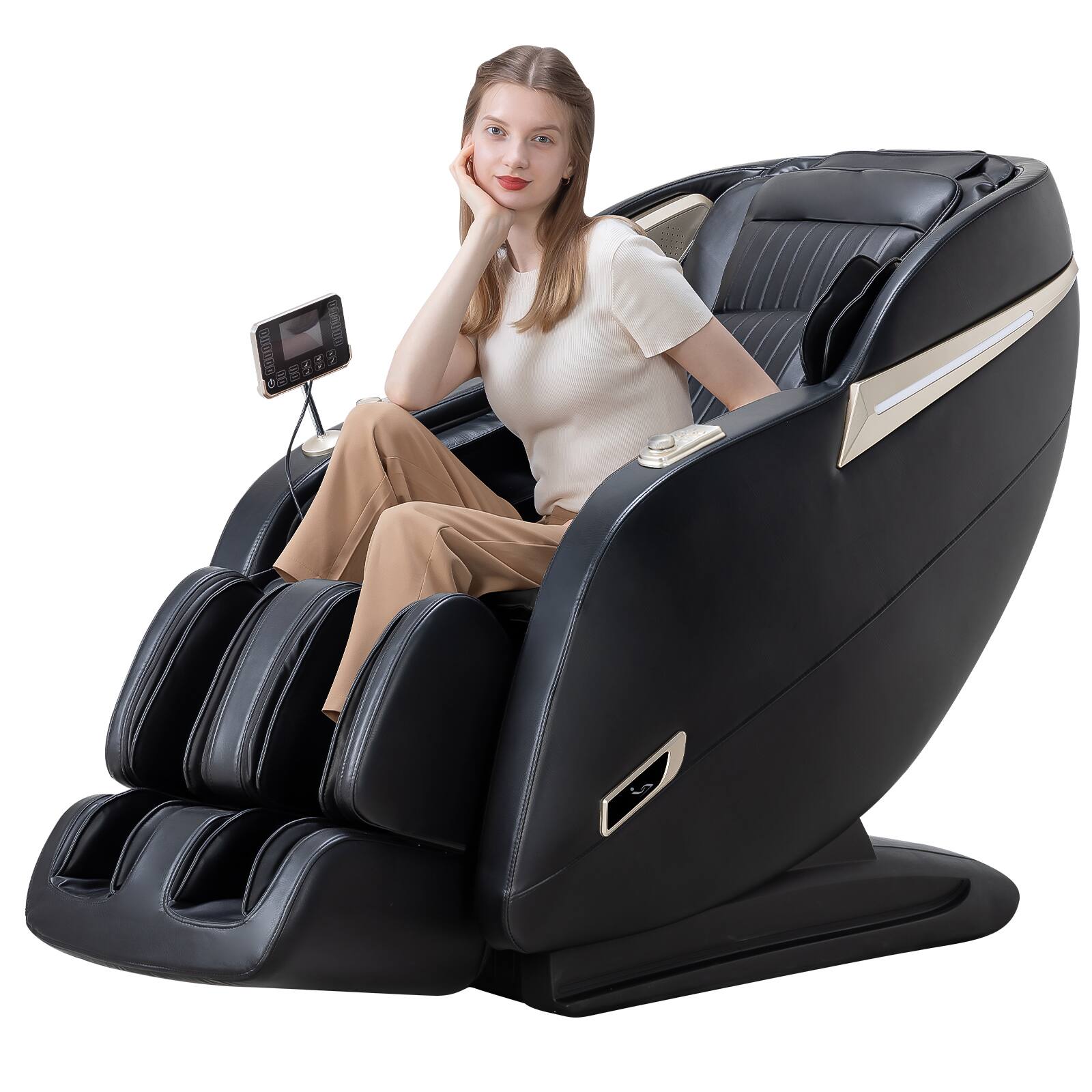 Angle. MassaMax - MassaMAX MD906 Massage Chair Full Body Zero Gravity Recliner Shiatsu SL Track,with Heating, Foot & Calf Massage,black - Black.