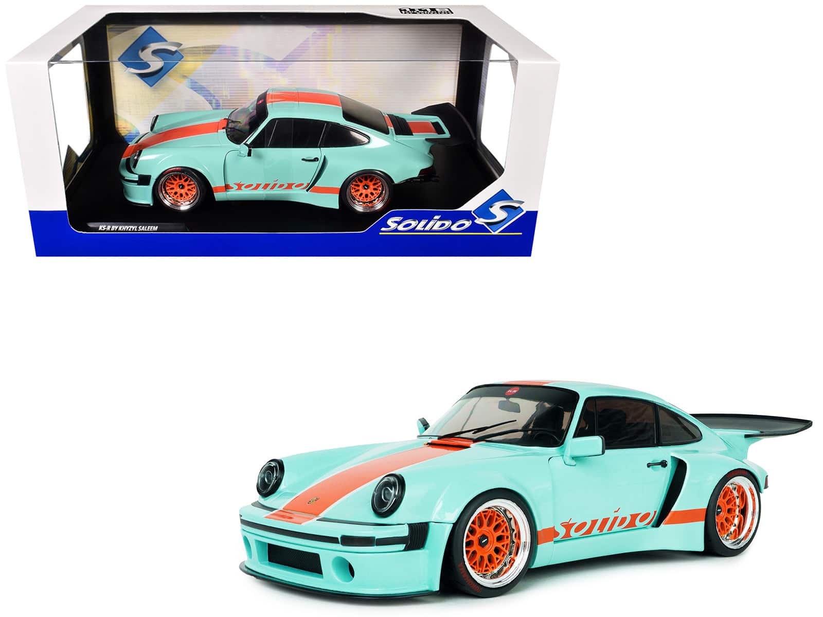"2025 Porsche 911 KS-R by Khyzyl Saleem ""Blue Racer"" Light Blue with Orange Stripes 1/18 Diecast Model Car by Solido" price history on PriceWatchPro