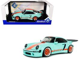 2025 Porsche 911 KS-R by Khyzyl Saleem "Blue Racer" Light Blue with Orange Stripes 1/18 Diecast Model Car by Solido