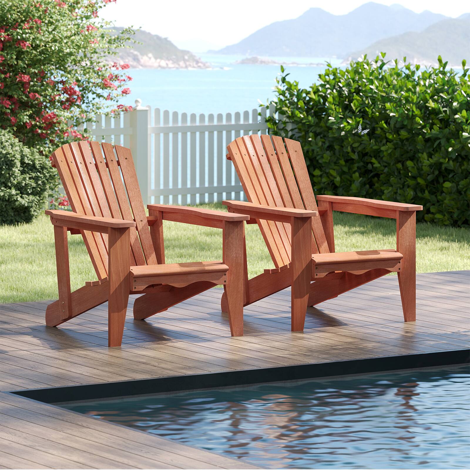 Alt View 1. Gymax - Gymax 2PCS Solid Wood Garden Chair w/ High Backrest Wide Armrests & Contoured Seat - Natural.