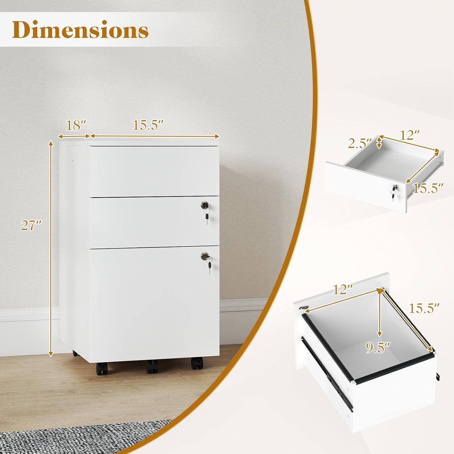 Dimensions: 18" x 15.5" x 2.5" x 12" x 15.5" x 27" x 12" x 15.5" x 9.5"