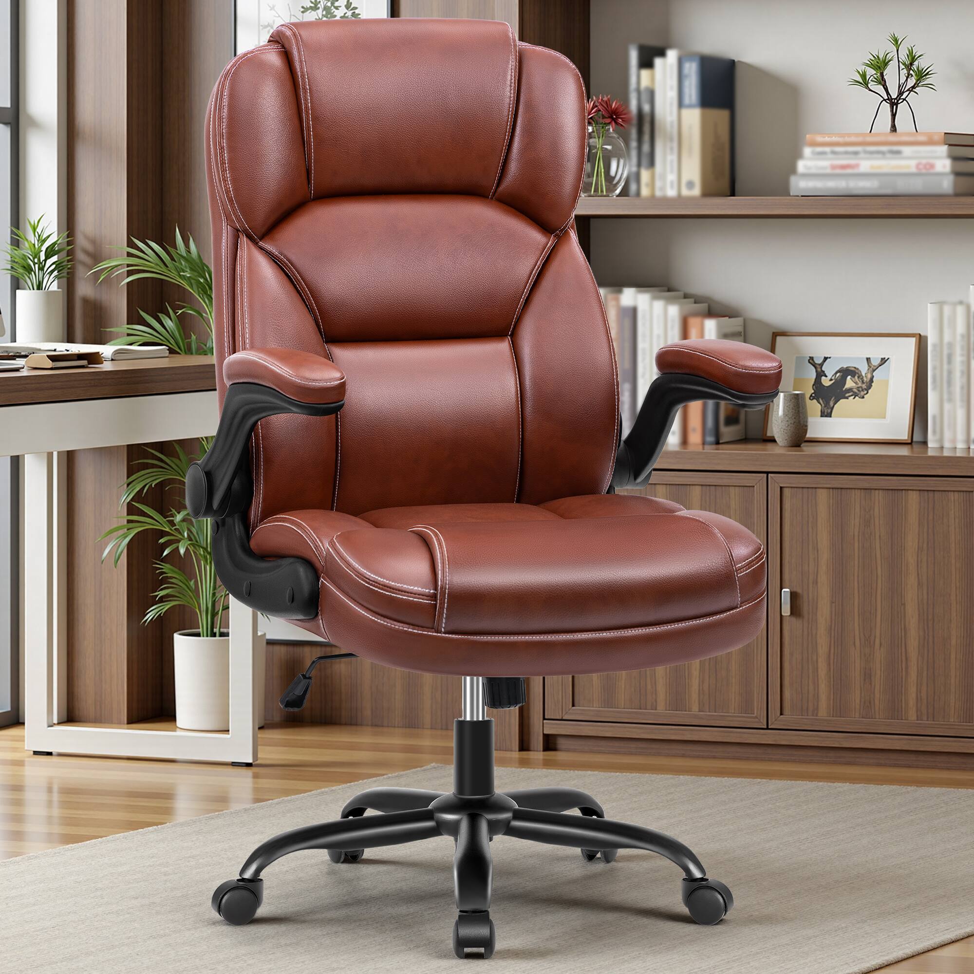 Brick Attic - PU Leather Executive Office Chair with Flip-Up Armrests, Ergonomic High-Back Gaming Chair with Adjustable Height - Brown price history on PriceWatchPro