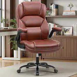 Brick Attic - PU Leather Executive Office Chair with Flip-Up Armrests, Ergonomic High-Back Gaming Chair with Adjustable Height - Brown