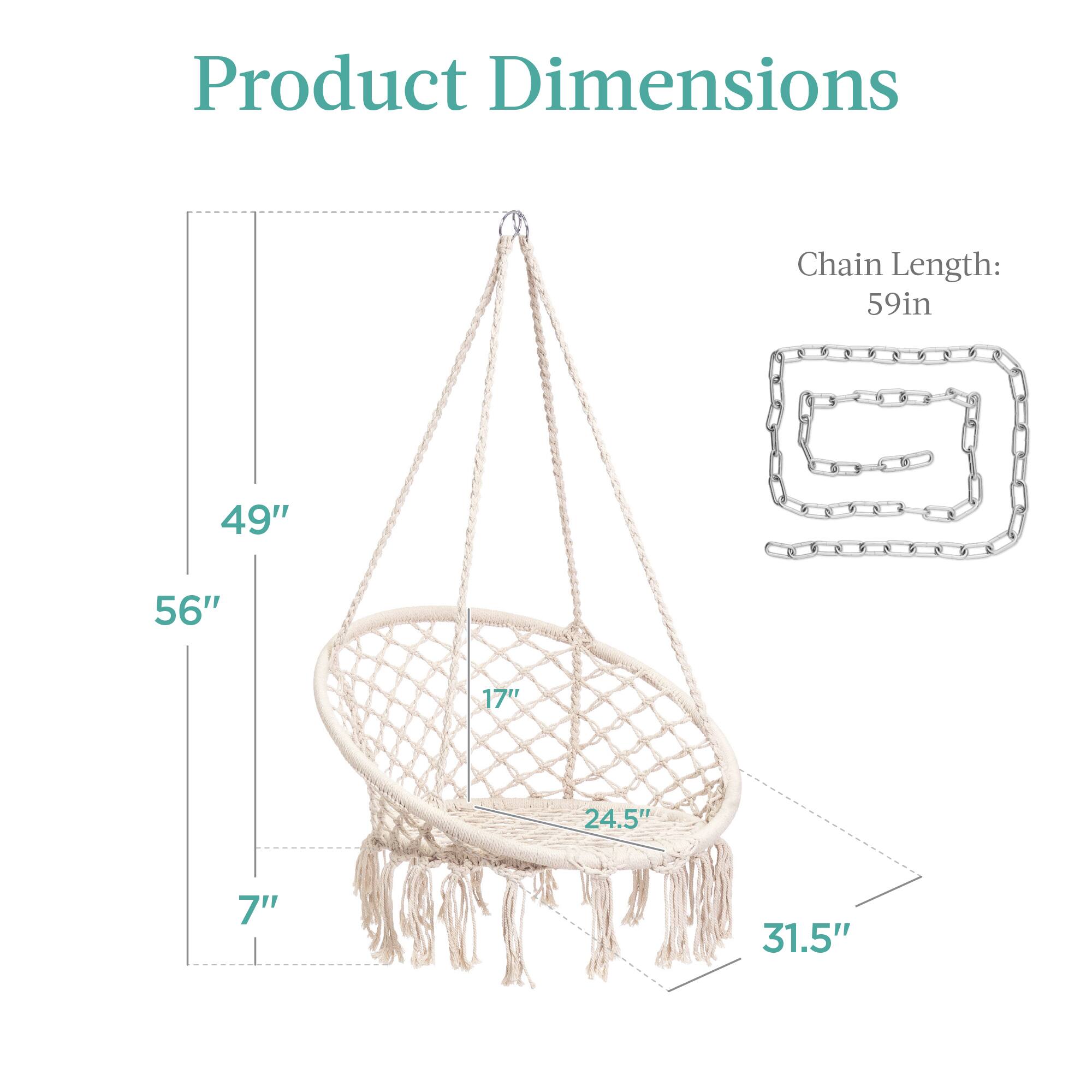 Product Dimensions

Chain Length: 59in

49"  
56"  
17"  
24.5"  
7"  
31.5"
