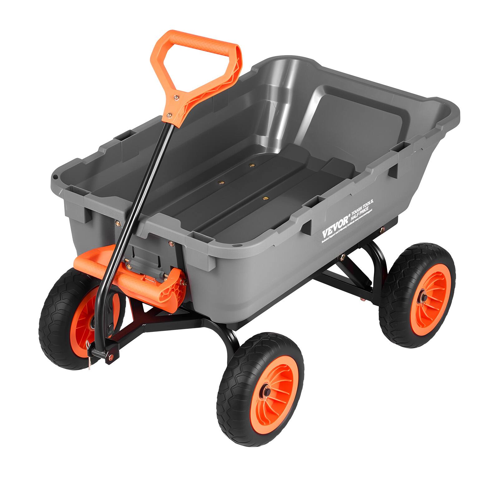 Alt View 5. VEVOR - Garden Dump Cart, 800 lbs Poly Dump Cart, Garden Carts Dumps Wagon with Storage Fence, 90° Quick-Dumps Mechanism - Gray.