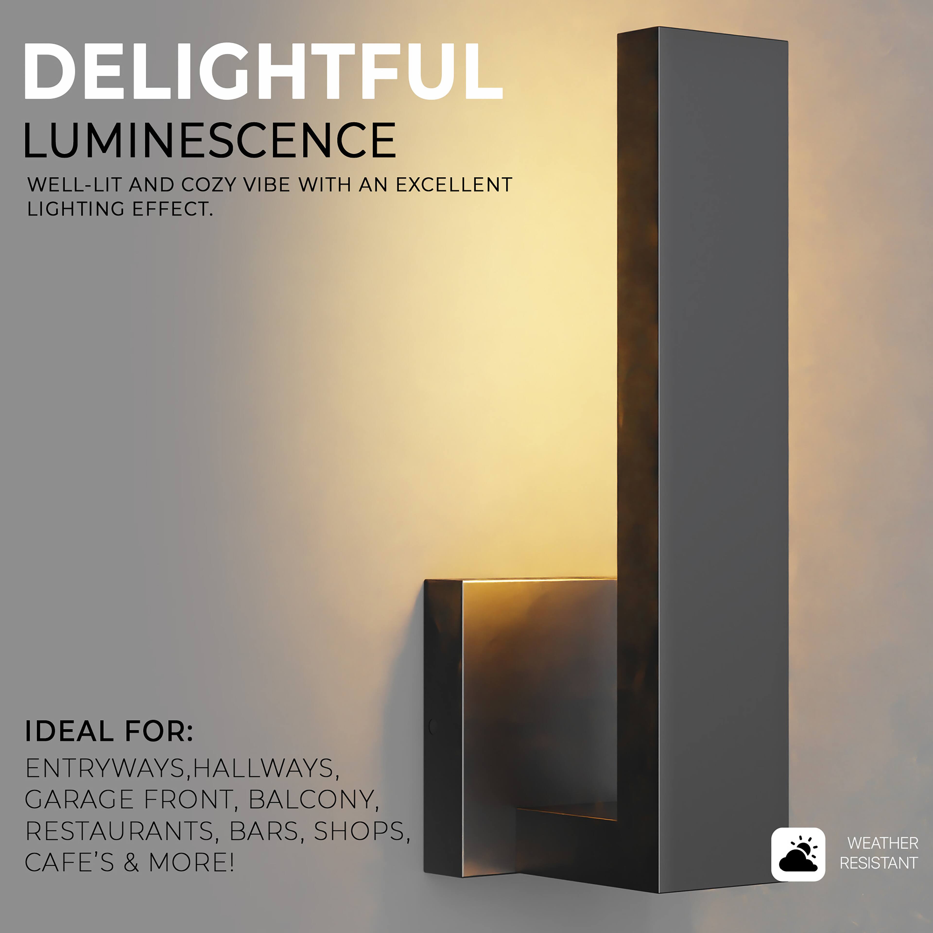 DELIGHTFUL LUMINESCENCE  
WELL-LIT AND COZY VIBE WITH AN EXCELLENT LIGHTING EFFECT.  

IDEAL FOR:  
ENTRYWAYS, HALLWAYS, GARAGE FRONT, BALCONY, RESTAURANTS, BARS, SHOPS, CAFÉ'S & MORE!  

WEATHER RESISTANT