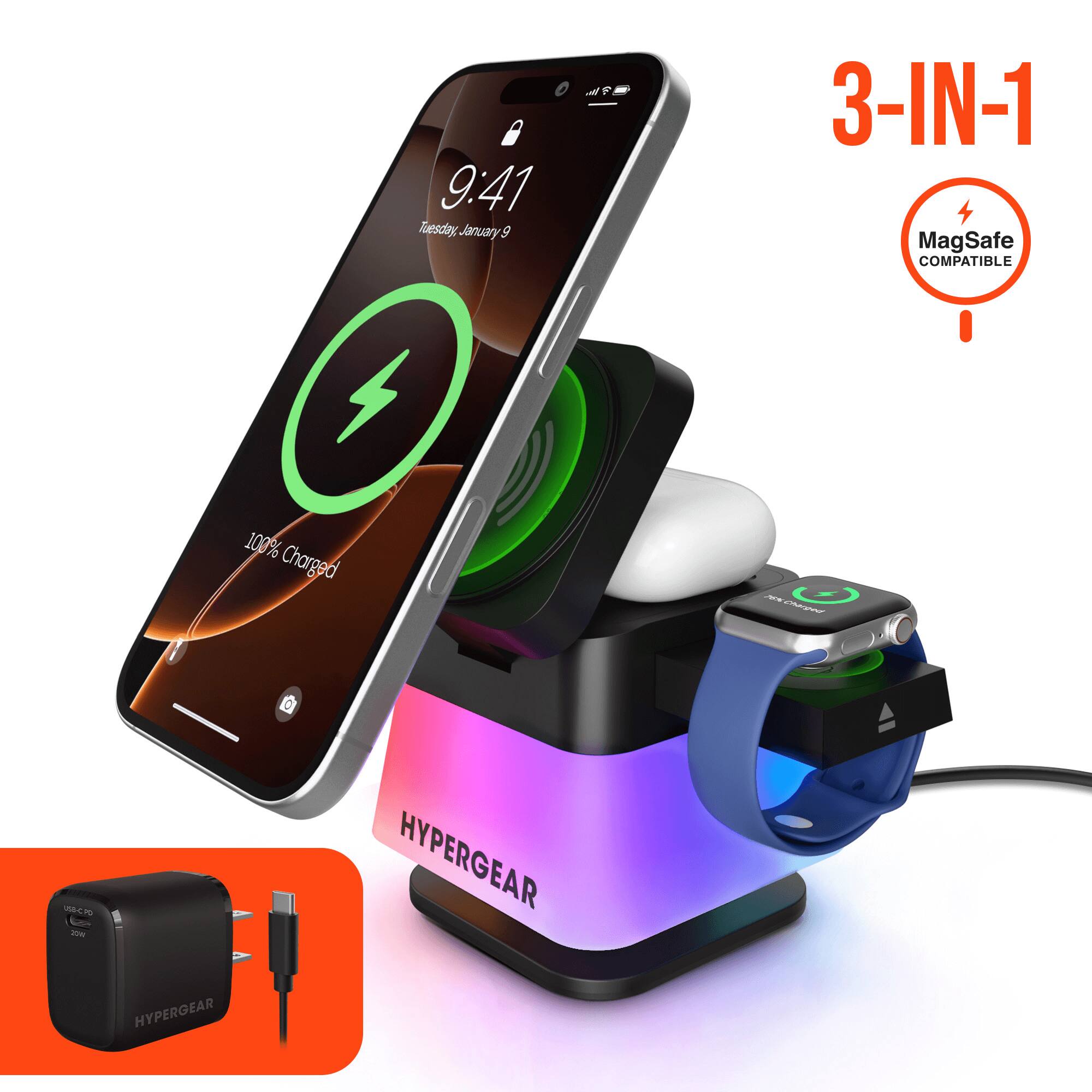 HyperGear - PowerFold Cube RGB 3-in-1 Wireless Charging Stand
