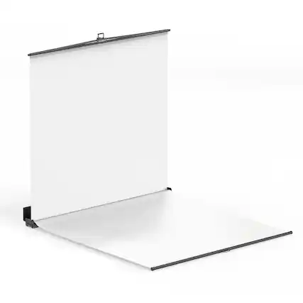 Front. RAUBAY - Collapsible White Screen - FloorFlex™ Backdrop with Floor Extension 7x7x7ft - Portable Retractable Background with Stand - White.