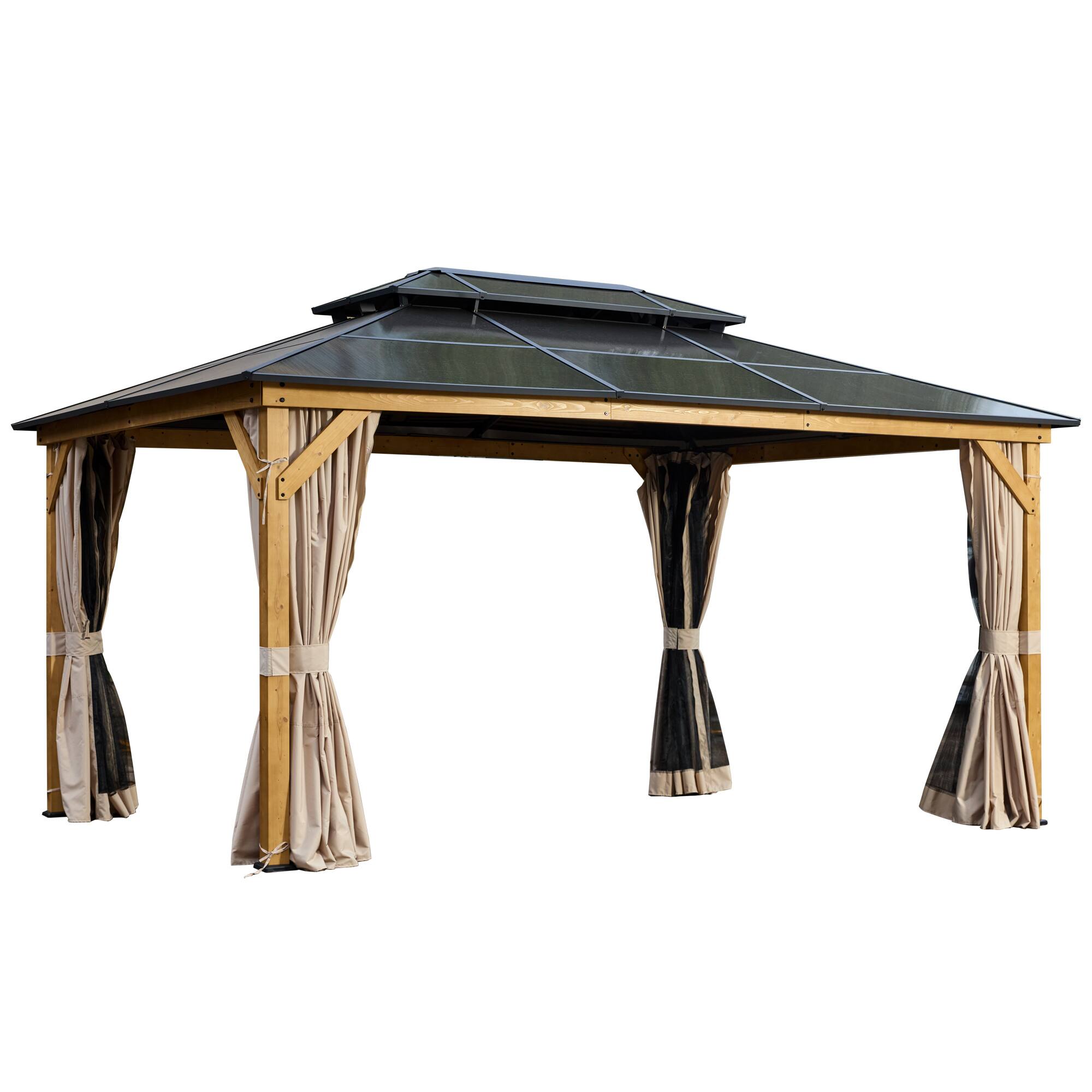 U-HOMY - 12'x16' Wood Double-Roof Gazebo - WoodFrame