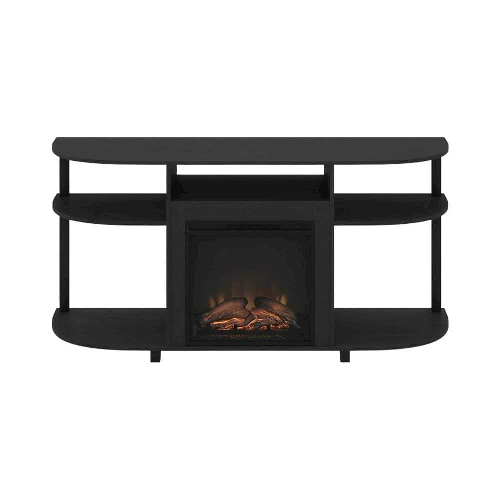 FurniFact - Fireplace TV Stand with Rubberwood and Walnut Veneers for 55 Inch TVs - Brown