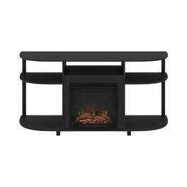FurniFact - Fireplace TV Stand with Rubberwood and Walnut Veneers for 55 Inch TVs - Brown