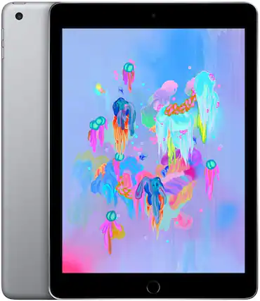 Front. Apple - Certified Refurbished iPad (6th Generation) (2018) Wi-Fi + Cellular - 32GB (Unlocked) - Space Gray.