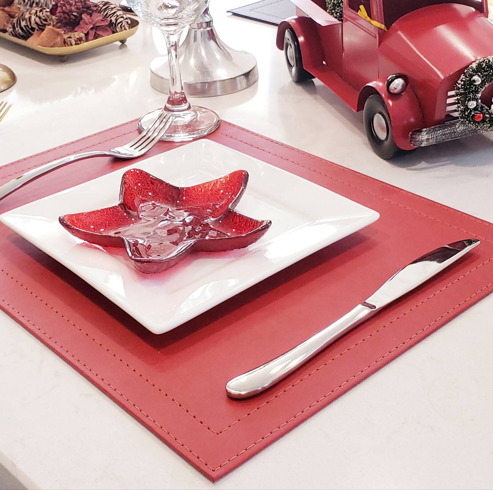 Alt View 1. Frieling - Davanti by  Classic Luxe Placemats Set of 6, Rectangular 16.5 x 12.5 Inch Indoor Outdoor Table Placemats, Ruby Red - Ruby Red.
