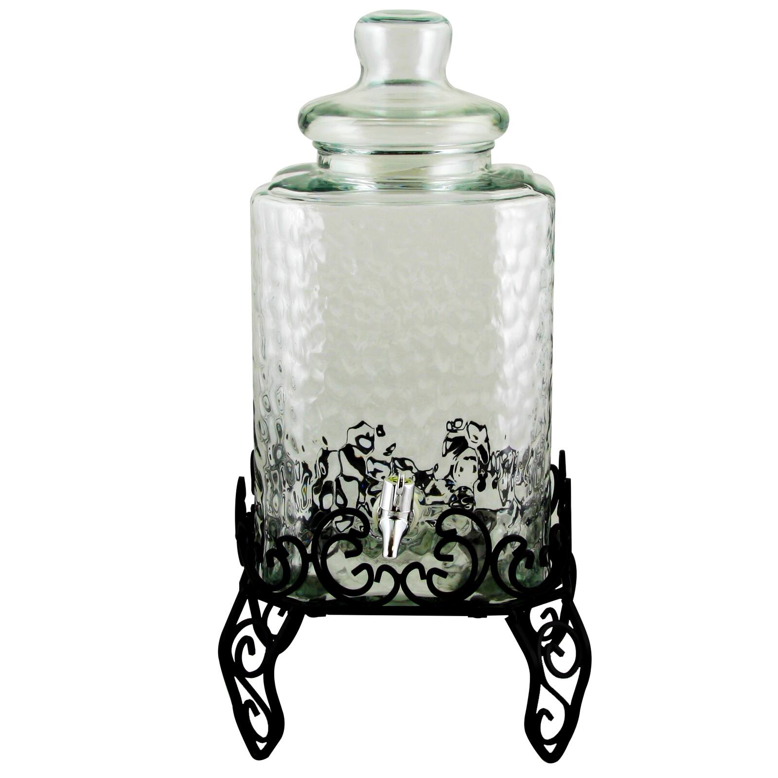 Left. Gibson - Gibson Home Moreauville 3 Piece 2.25 Gallon Square Embossed Glass Beverage Dispenser with Wire Stand - Clear.