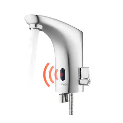 Front. VEVOR - Touchless Bathroom Sink Faucet, Automatic Motion Sensor Restroom Toilet Faucet, HandsFree Adjustable Cold Hot Single - Silver.