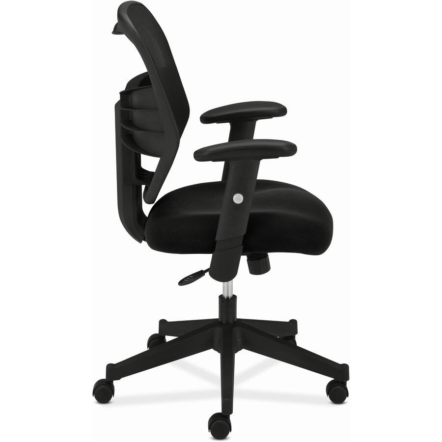 Left. HON - HON Prominent High-Back Chair - Black Mesh Back - Black Frame - 5-Star Base - 1 Each - Black.