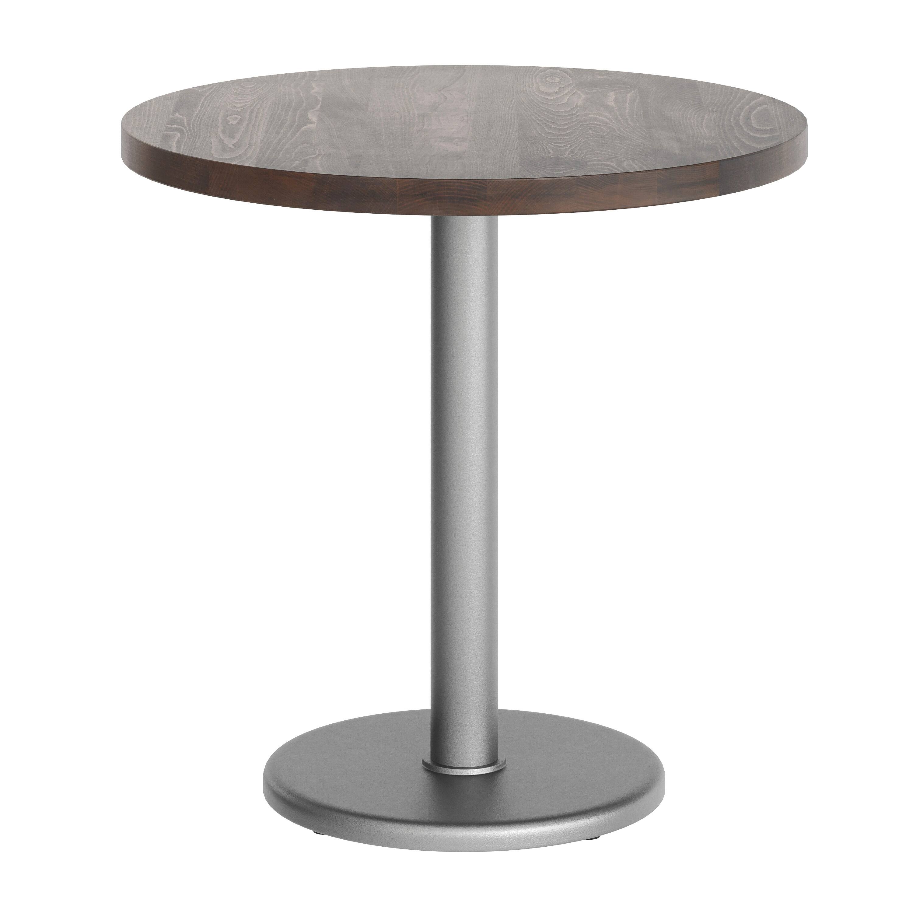 Angle. Flash Furniture - Bennett 30" Round Solid Wood Commercial Indoor Tabletop in Dark Brown with 18" Round Dining Height Rust-Resistant Silver - Brown.
