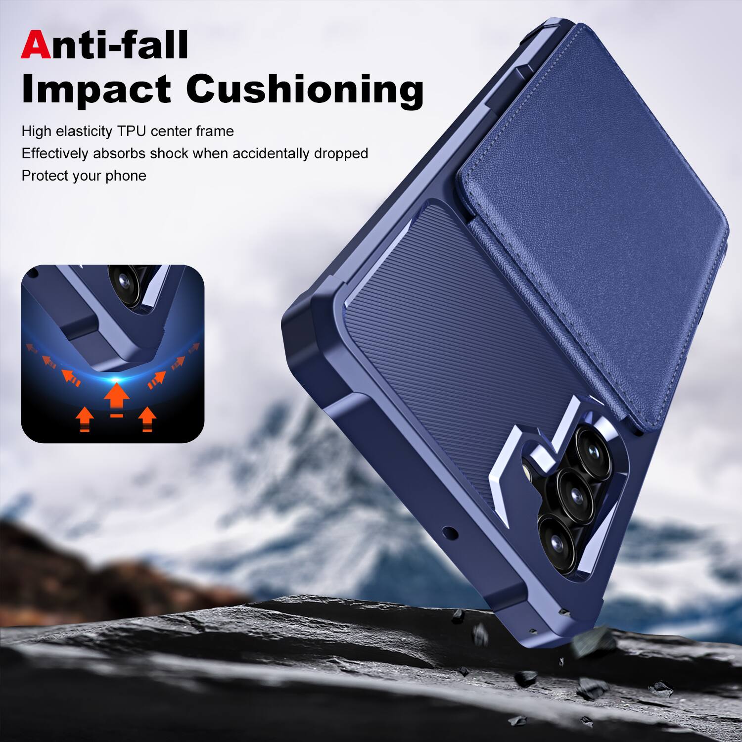 Anti-fall Impact Cushioning

High elasticity TPU center frame
Effectively absorbs shock when accidentally dropped
Protect your phone