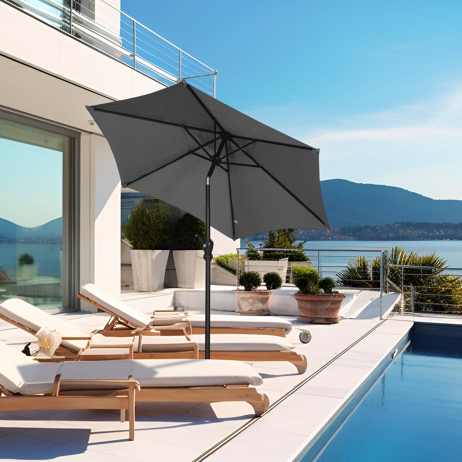 Alt View 3. Ainfox - Ainfox 7.5ft Patio Umbrella Outdoor Market Umbrella UV Protection Sturdy Frame W/Easy Crank - Gray.