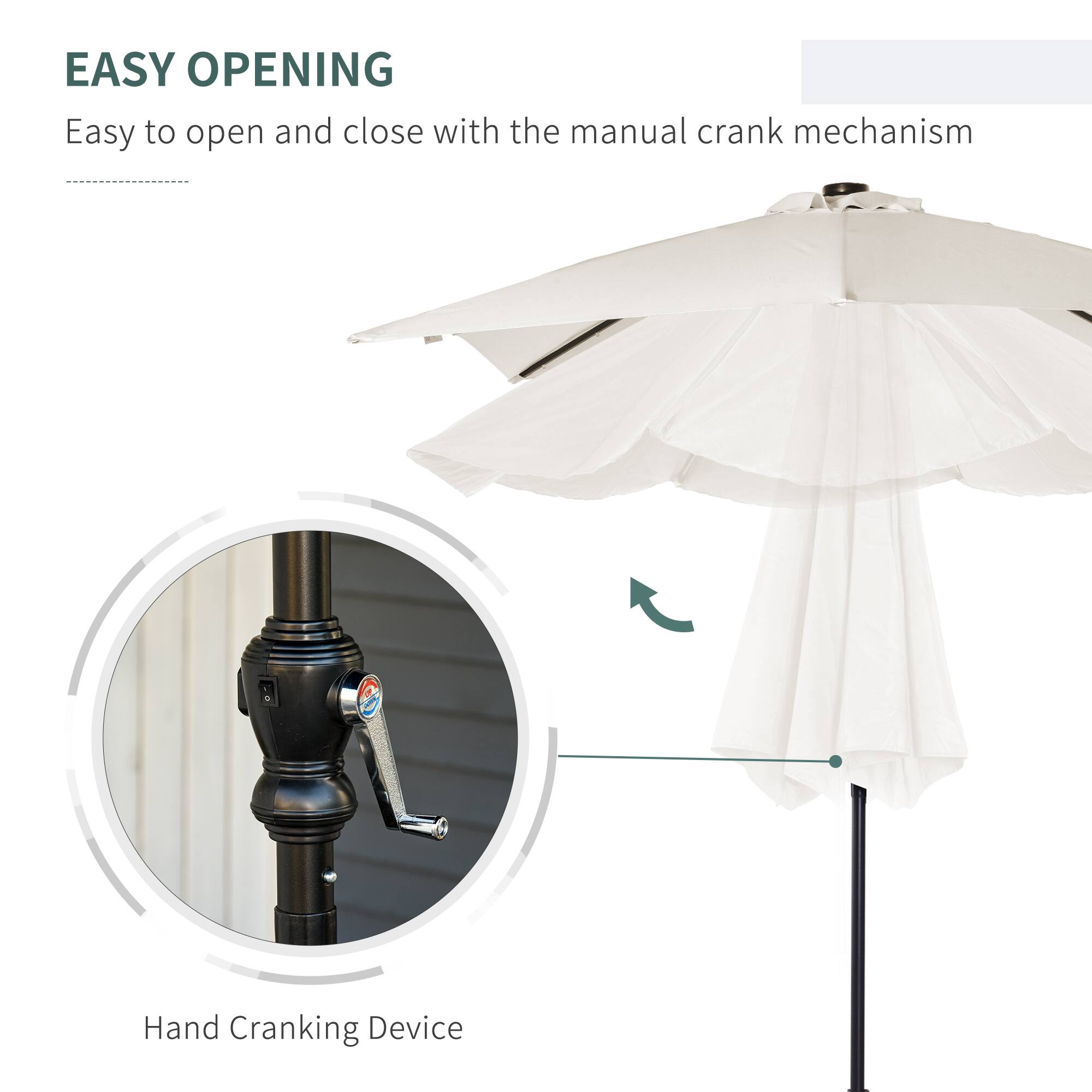 EASY OPENING
Easy to open and close with the manual crank mechanism
Hand Cranking Device