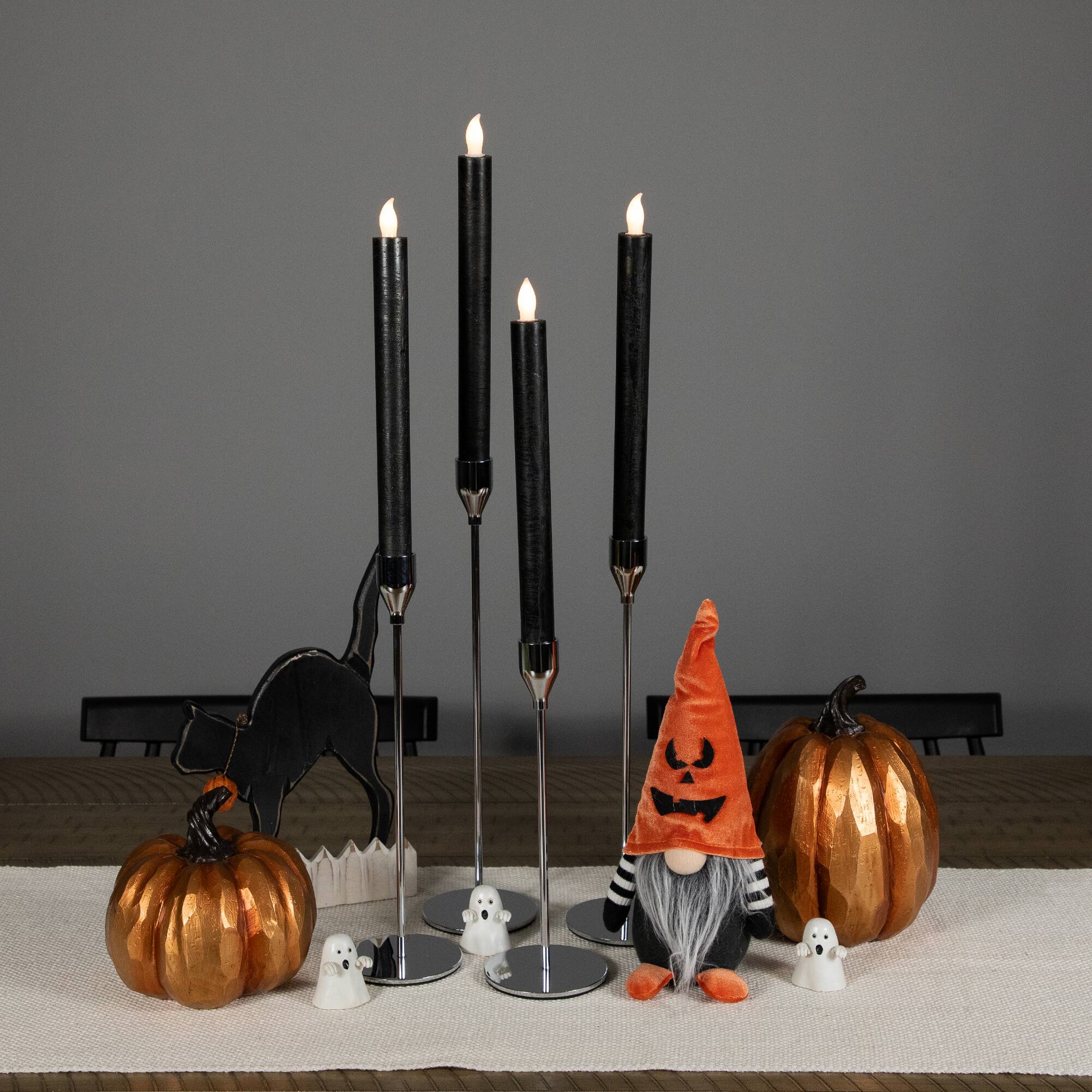 Front. Northlight - LED Flickering Flameless Solid Taper Halloween Candles 9.5" - Black - Set of 4 - Black.