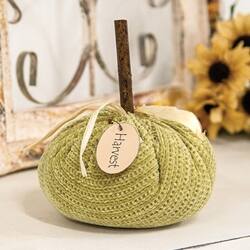 Angle. BreeBe - Stuffed Green Harvest Sweater Pumpkin - 5.5"H - Green.