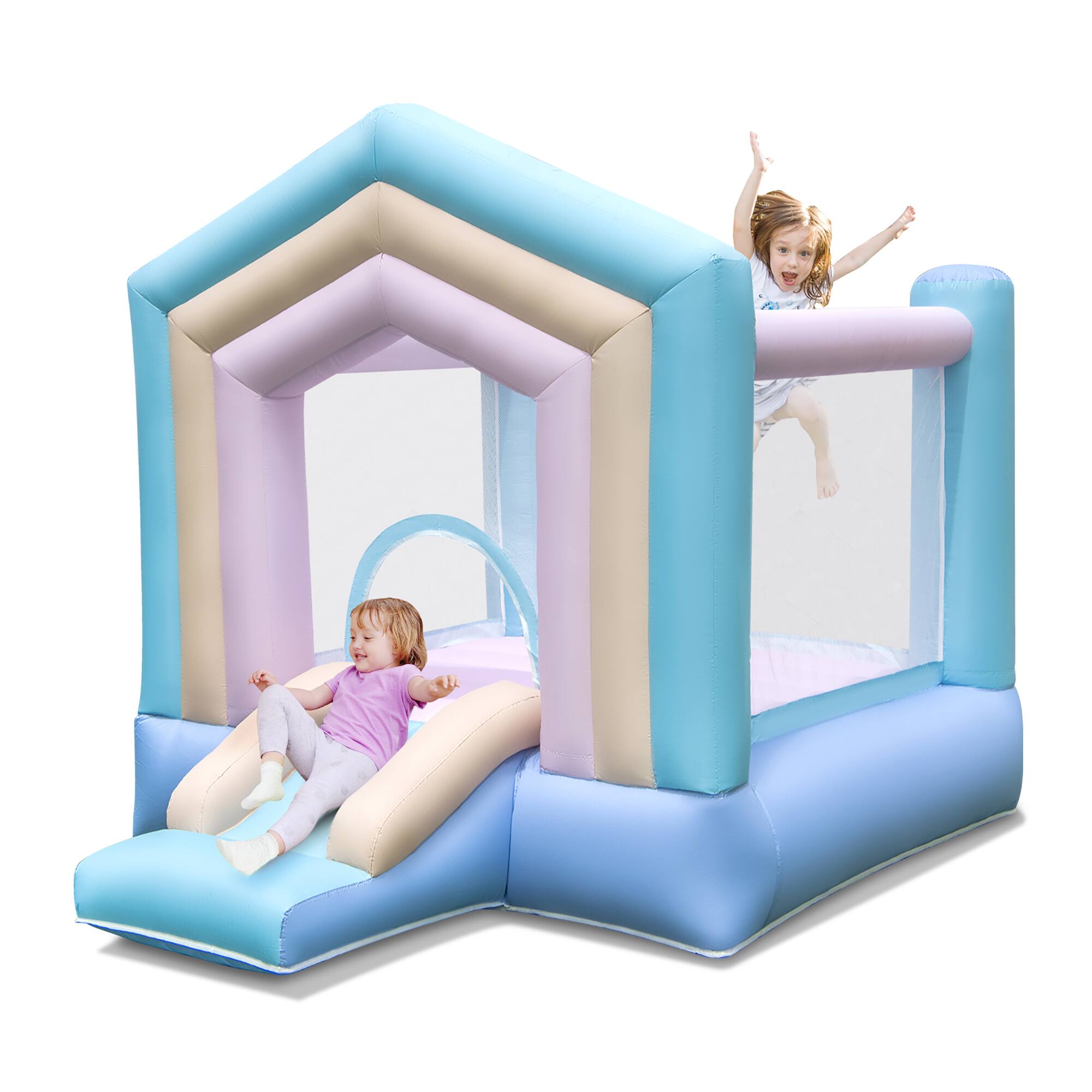 Alt View 8. Gymax - Gymax Kids Bounce House with Slide Basketball Rim Manual Pump 380W Blower Included - Macaron.