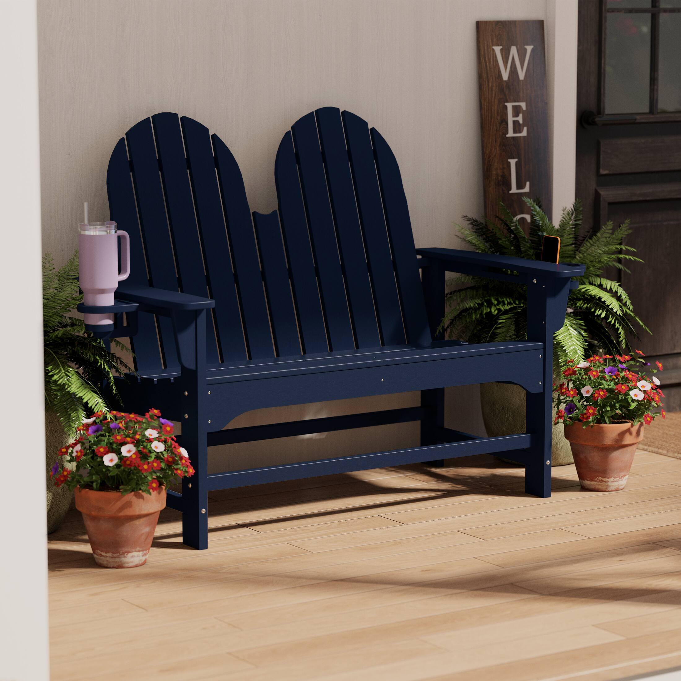 Angle. WestinTrends - WestinTrends St. Augustine Outdoor Patio 49" HDPE Adirondack Garden Bench - Navy Blue.