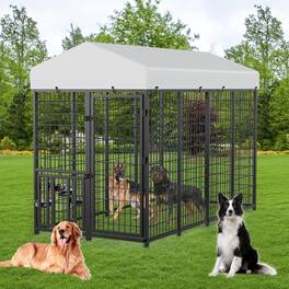LOVMOR - Heavy Duty Outdoor Dog Kennel: 8x4x5.6-ft Steel Pet Enclosure for Backyard with Anti-Rust Coating